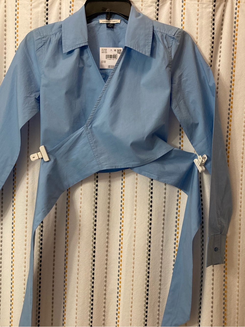 American Eagle Outfitters Light Blue Wrap Crop shirt